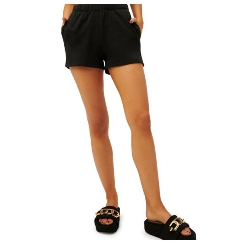 NWOT Good American Black Cotton Jersey Fleece Shorts Size 4 Style GS0022